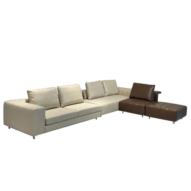 Modern Beige Leather Sofa with Channel Tufted Design,Modern Beige Leather Sofa with Channel Tufted Design