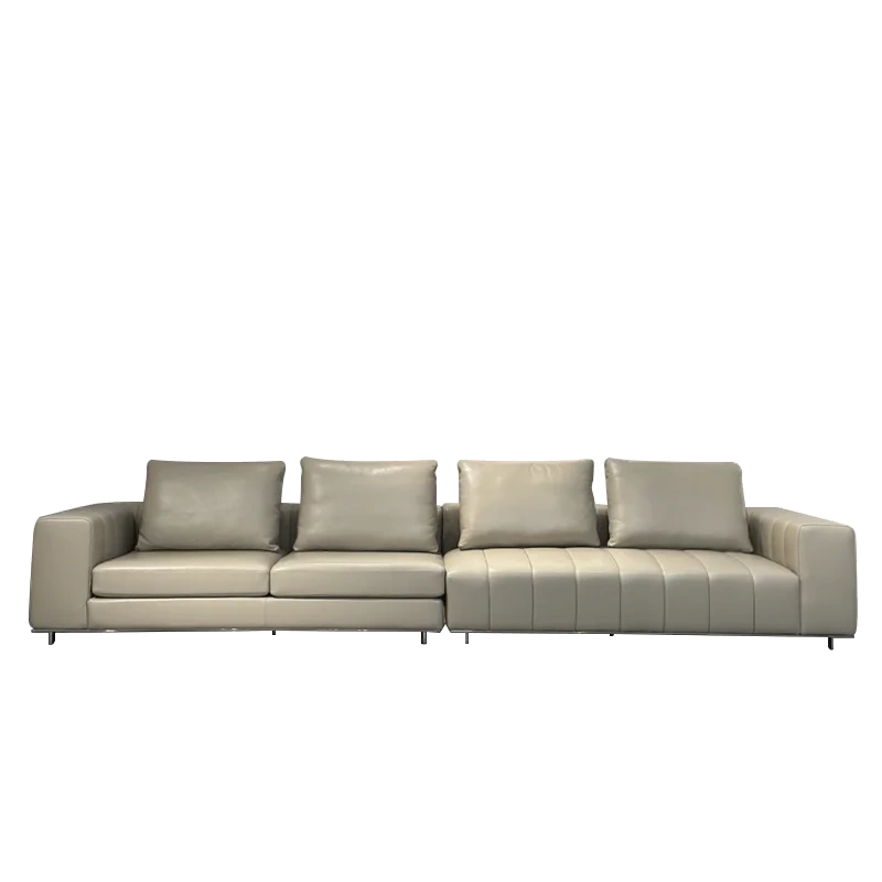 Modern Beige Leather Sofa with Channel Tufted Design,Modern Beige Leather Sofa with Channel Tufted Design