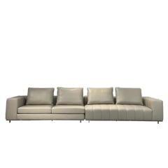 Modern Beige Leather Sofa with Channel Tufted Design,Modern Beige Leather Sofa with Channel Tufted Design