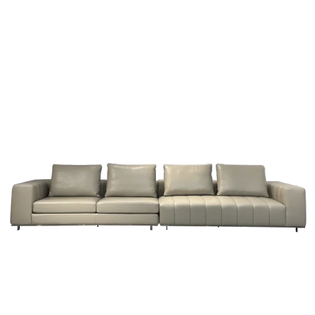Modern Beige Leather Sofa with Channel Tufted Design,Modern Beige Leather Sofa with Channel Tufted Design