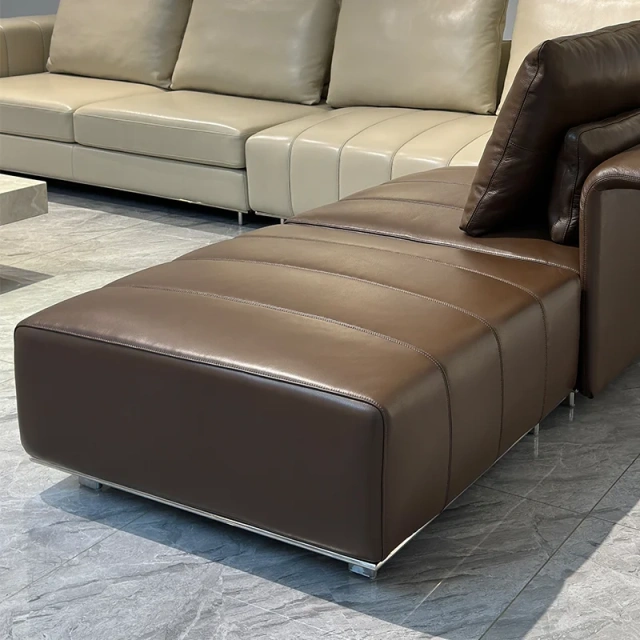 Modern Beige Leather Sofa with Channel Tufted Design,Modern Beige Leather Sofa with Channel Tufted Design