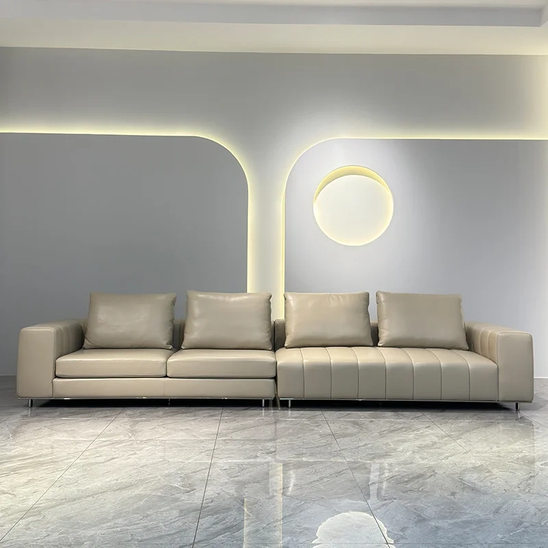 Modern Beige Leather Sofa with Channel Tufted Design,Modern Beige Leather Sofa with Channel Tufted Design