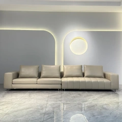 Modern Beige Leather Sofa with Channel Tufted Design,Modern Beige Leather Sofa with Channel Tufted Design