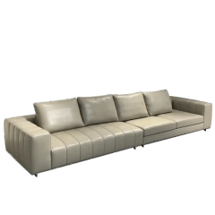 Modern Beige Leather Sofa with Channel Tufted Design,Modern Beige Leather Sofa with Channel Tufted Design