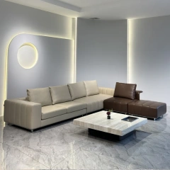 Modern Beige Leather Sofa with Channel Tufted Design,Modern Beige Leather Sofa with Channel Tufted Design