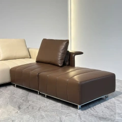 Modern Beige Leather Sofa with Channel Tufted Design,Modern Beige Leather Sofa with Channel Tufted Design