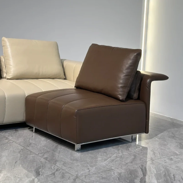 Modern Beige Leather Sofa with Channel Tufted Design,Modern Beige Leather Sofa with Channel Tufted Design