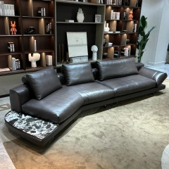 Contemporary Dark Grey Leather L-Shaped Sofa with Ottoman,Contemporary Dark Grey Leather L-Shaped Sofa with Ottoman