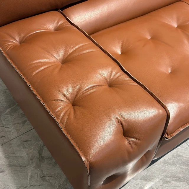 Vintage Caramel Brown Leather Sofa with Button Tufting,Vintage Caramel Brown Leather Sofa with Button Tufting