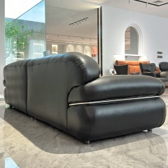 Glossy Black Leather Curved Sofa with Tufted Backrests,Glossy Black Leather Curved Sofa with Tufted Backrests