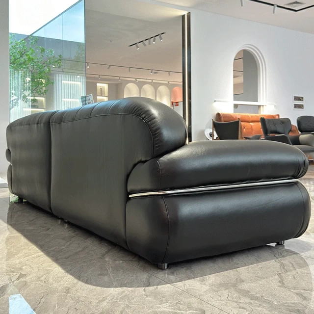 Glossy Black Leather Curved Sofa with Tufted Backrests,Glossy Black Leather Curved Sofa with Tufted Backrests