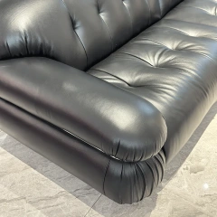Glossy Black Leather Curved Sofa with Tufted Backrests,Glossy Black Leather Curved Sofa with Tufted Backrests