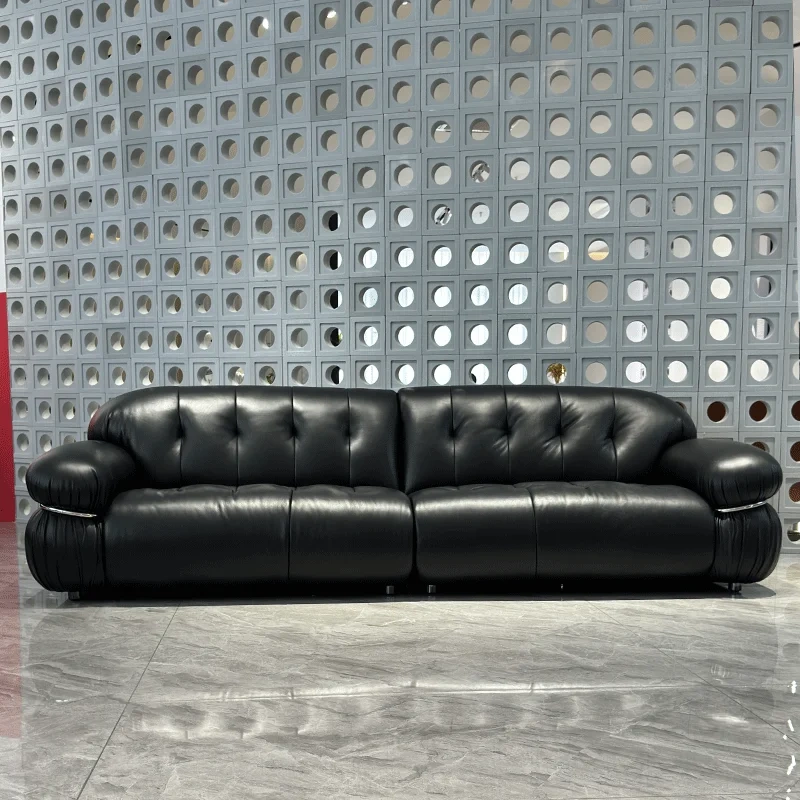 Glossy Black Leather Curved Sofa with Tufted Backrests,Glossy Black Leather Curved Sofa with Tufted Backrests