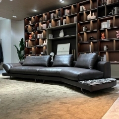 Contemporary Dark Grey Leather L-Shaped Sofa with Ottoman,Contemporary Dark Grey Leather L-Shaped Sofa with Ottoman