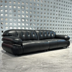 Glossy Black Leather Curved Sofa with Tufted Backrests,Glossy Black Leather Curved Sofa with Tufted Backrests