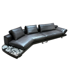 Contemporary Dark Grey Leather L-Shaped Sofa with Ottoman,Contemporary Dark Grey Leather L-Shaped Sofa with Ottoman