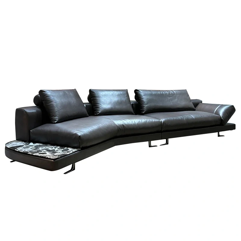 Contemporary Dark Grey Leather L-Shaped Sofa with Ottoman,Contemporary Dark Grey Leather L-Shaped Sofa with Ottoman
