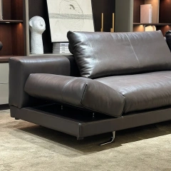 Contemporary Dark Grey Leather L-Shaped Sofa with Ottoman,Contemporary Dark Grey Leather L-Shaped Sofa with Ottoman