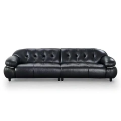 Glossy Black Leather Curved Sofa with Tufted Backrests,Glossy Black Leather Curved Sofa with Tufted Backrests