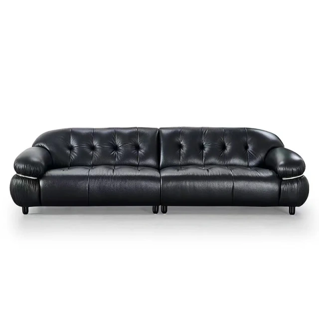 Glossy Black Leather Curved Sofa with Tufted Backrests,Glossy Black Leather Curved Sofa with Tufted Backrests