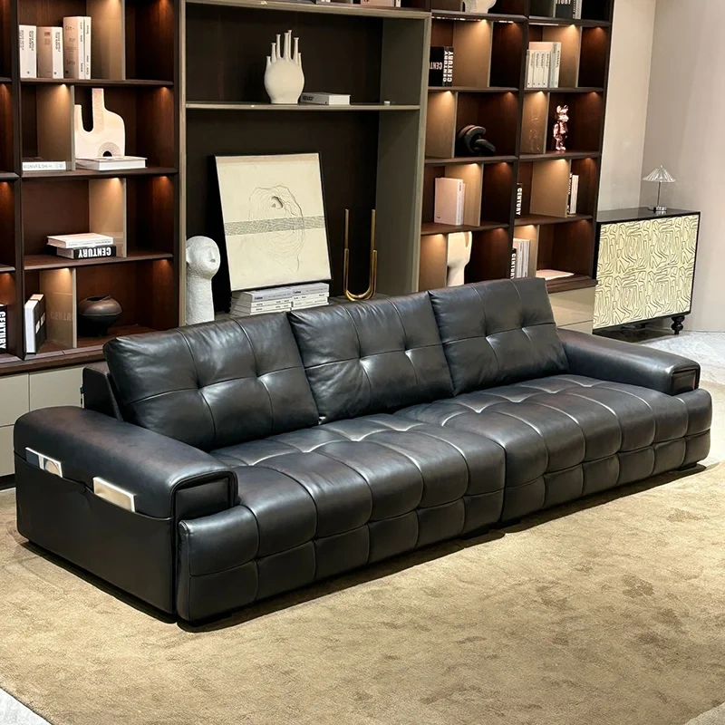 Luxurious Dark Grey Leather Sofa with Tufted Accents,Luxurious Dark Grey Leather Sofa with Tufted Accents