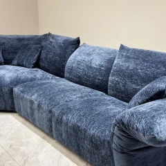 Regal Navy Blue Velvet Sectional Sofa with Plush Cushions,Regal Navy Blue Velvet Sectional Sofa with Plush Cushions
