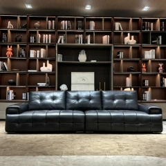 Luxurious Dark Grey Leather Sofa with Tufted Accents,Luxurious Dark Grey Leather Sofa with Tufted Accents