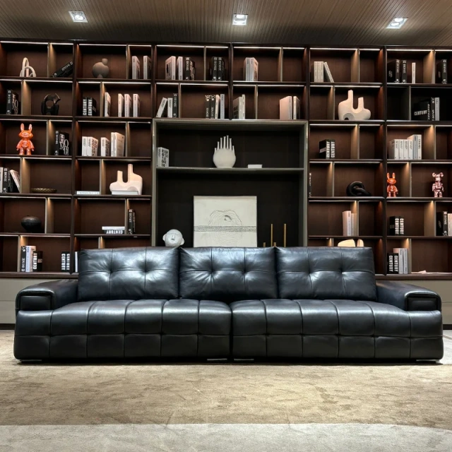 Luxurious Dark Grey Leather Sofa with Tufted Accents,Luxurious Dark Grey Leather Sofa with Tufted Accents