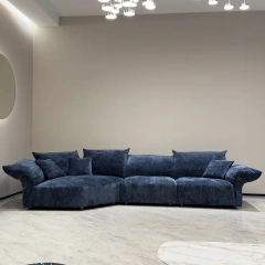 Regal Navy Blue Velvet Sectional Sofa with Plush Cushions,Regal Navy Blue Velvet Sectional Sofa with Plush Cushions
