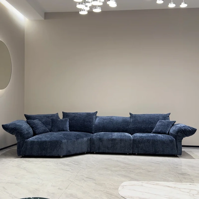 Regal Navy Blue Velvet Sectional Sofa with Plush Cushions,Regal Navy Blue Velvet Sectional Sofa with Plush Cushions
