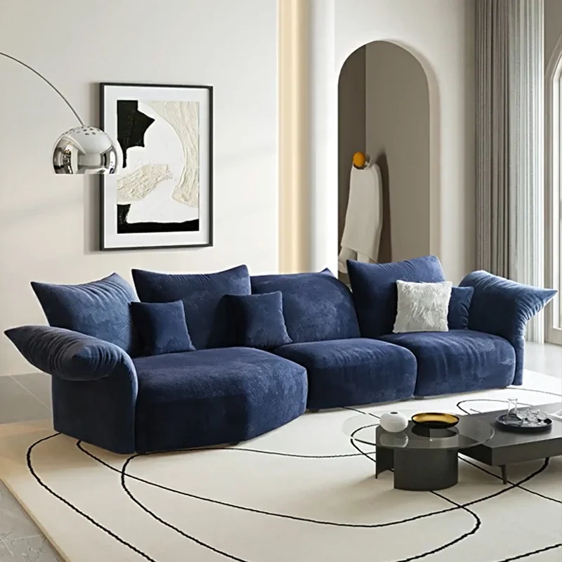 Regal Navy Blue Velvet Sectional Sofa with Plush Cushions,Regal Navy Blue Velvet Sectional Sofa with Plush Cushions