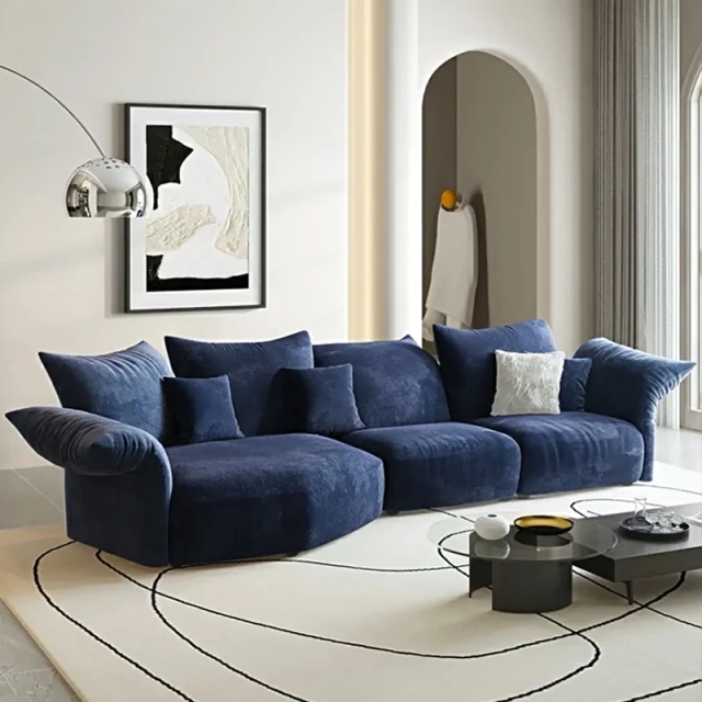 Regal Navy Blue Velvet Sectional Sofa with Plush Cushions,Regal Navy Blue Velvet Sectional Sofa with Plush Cushions