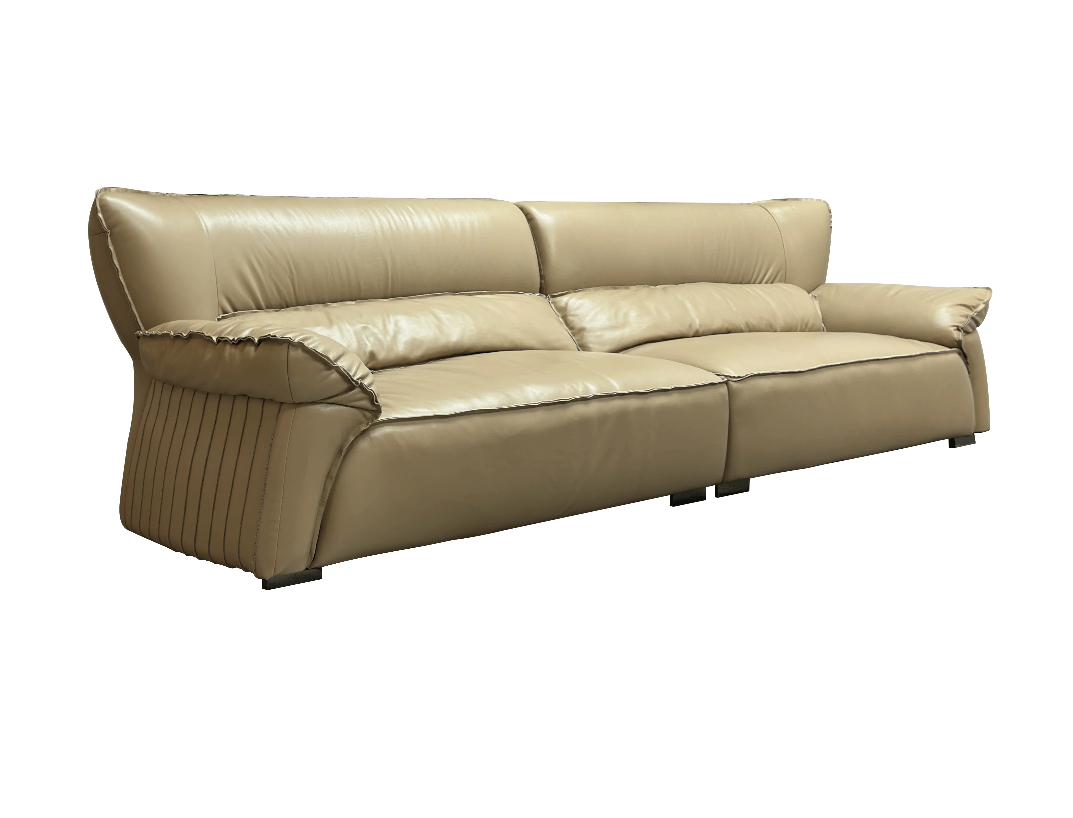 Elegant Cream Leather Sofa with Flared Armrests,Elegant Cream Leather Sofa with Flared Armrests
