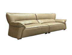Elegant Cream Leather Sofa with Flared Armrests,Elegant Cream Leather Sofa with Flared Armrests