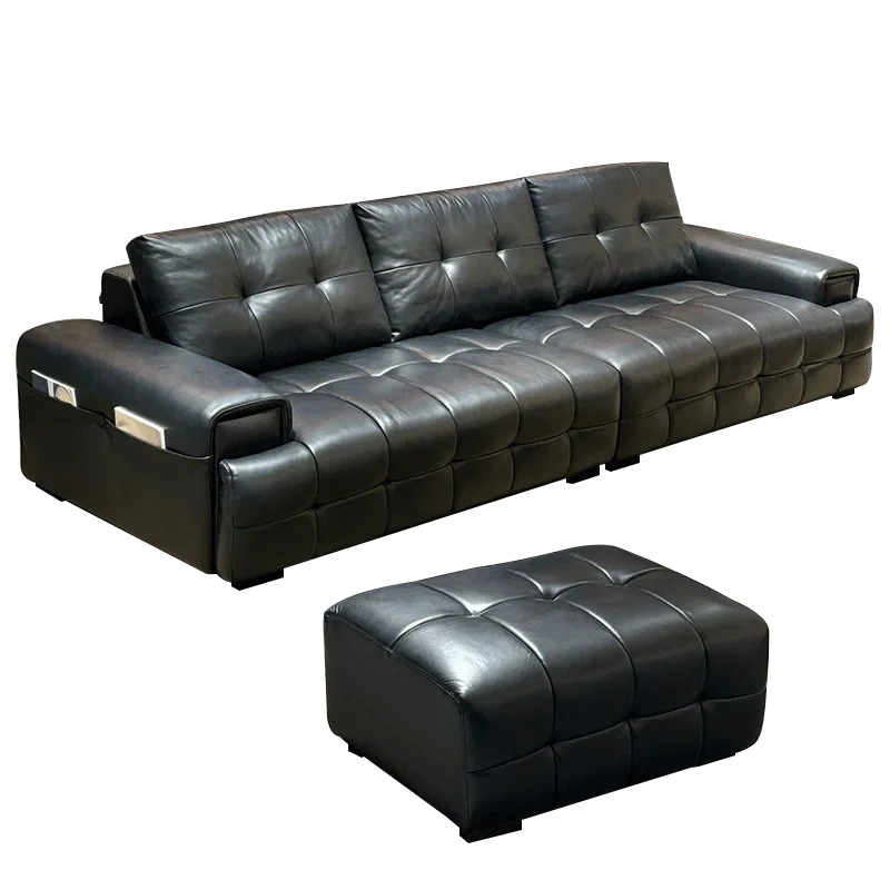 Luxurious Dark Grey Leather Sofa with Tufted Accents,Luxurious Dark Grey Leather Sofa with Tufted Accents