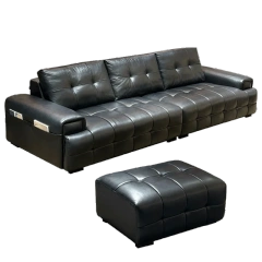Luxurious Dark Grey Leather Sofa with Tufted Accents,Luxurious Dark Grey Leather Sofa with Tufted Accents