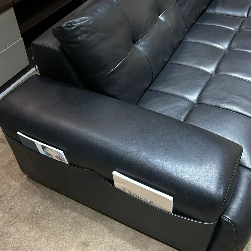 Luxurious Dark Grey Leather Sofa with Tufted Accents,Luxurious Dark Grey Leather Sofa with Tufted Accents