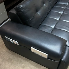 Luxurious Dark Grey Leather Sofa with Tufted Accents,Luxurious Dark Grey Leather Sofa with Tufted Accents