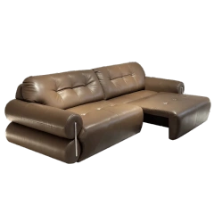 Chic Brown Leather L-Shaped Sofa with Extended Chaise Lounge,Chic Brown Leather L-Shaped Sofa with Extended Chaise Lounge
