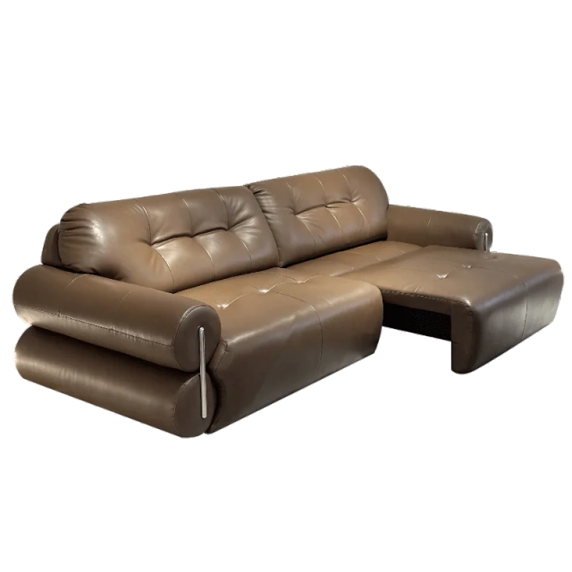 Chic Brown Leather L-Shaped Sofa with Extended Chaise Lounge,Chic Brown Leather L-Shaped Sofa with Extended Chaise Lounge