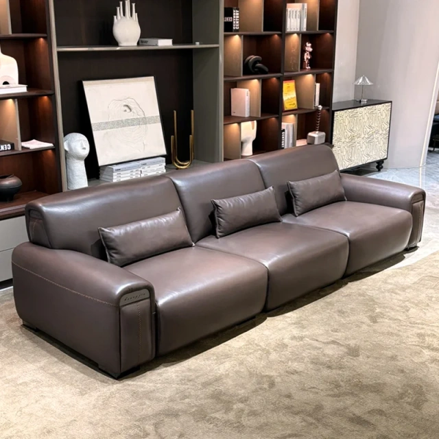 Sophisticated Dark Brown Leather Sofa with Flared Arms and Pockets,Sophisticated Dark Brown Leather Sofa with Flared Arms and Pockets