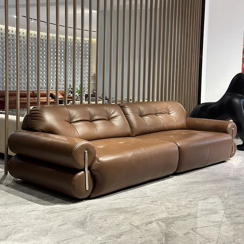 Chic Brown Leather L-Shaped Sofa with Extended Chaise Lounge,Chic Brown Leather L-Shaped Sofa with Extended Chaise Lounge