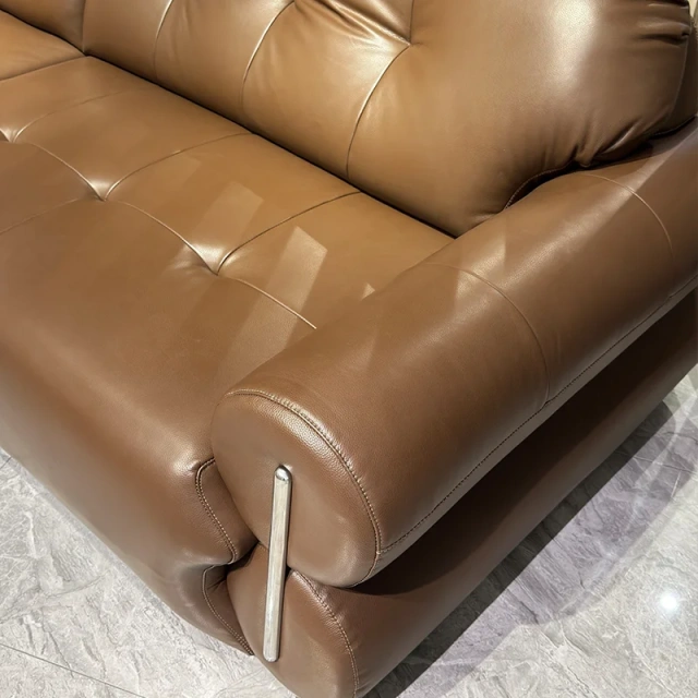 Chic Brown Leather L-Shaped Sofa with Extended Chaise Lounge,Chic Brown Leather L-Shaped Sofa with Extended Chaise Lounge