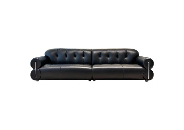 Modern Black Leather Sofa with Button-Tufted Backrest,Modern Black Leather Sofa with Button-Tufted Backrest