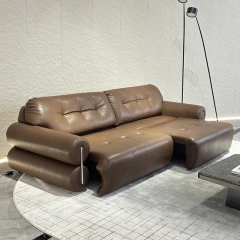 Chic Brown Leather L-Shaped Sofa with Extended Chaise Lounge,Chic Brown Leather L-Shaped Sofa with Extended Chaise Lounge