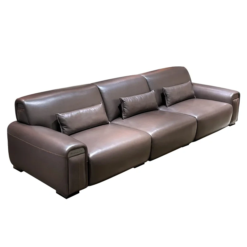 Sophisticated Dark Brown Leather Sofa with Flared Arms and Pockets,Sophisticated Dark Brown Leather Sofa with Flared Arms and Pockets