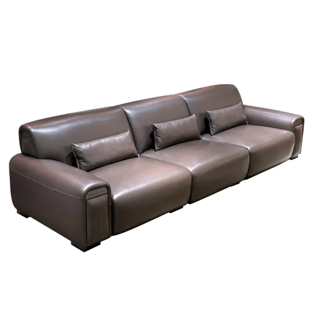 Sophisticated Dark Brown Leather Sofa with Flared Arms and Pockets,Sophisticated Dark Brown Leather Sofa with Flared Arms and Pockets