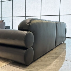 Modern Black Leather Sofa with Button-Tufted Backrest,Modern Black Leather Sofa with Button-Tufted Backrest