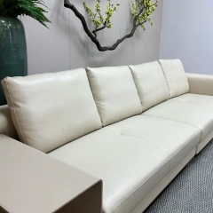 Modern Cream White Leather Sofa with Integrated Side Table,Modern Cream White Leather Sofa with Integrated Side Table