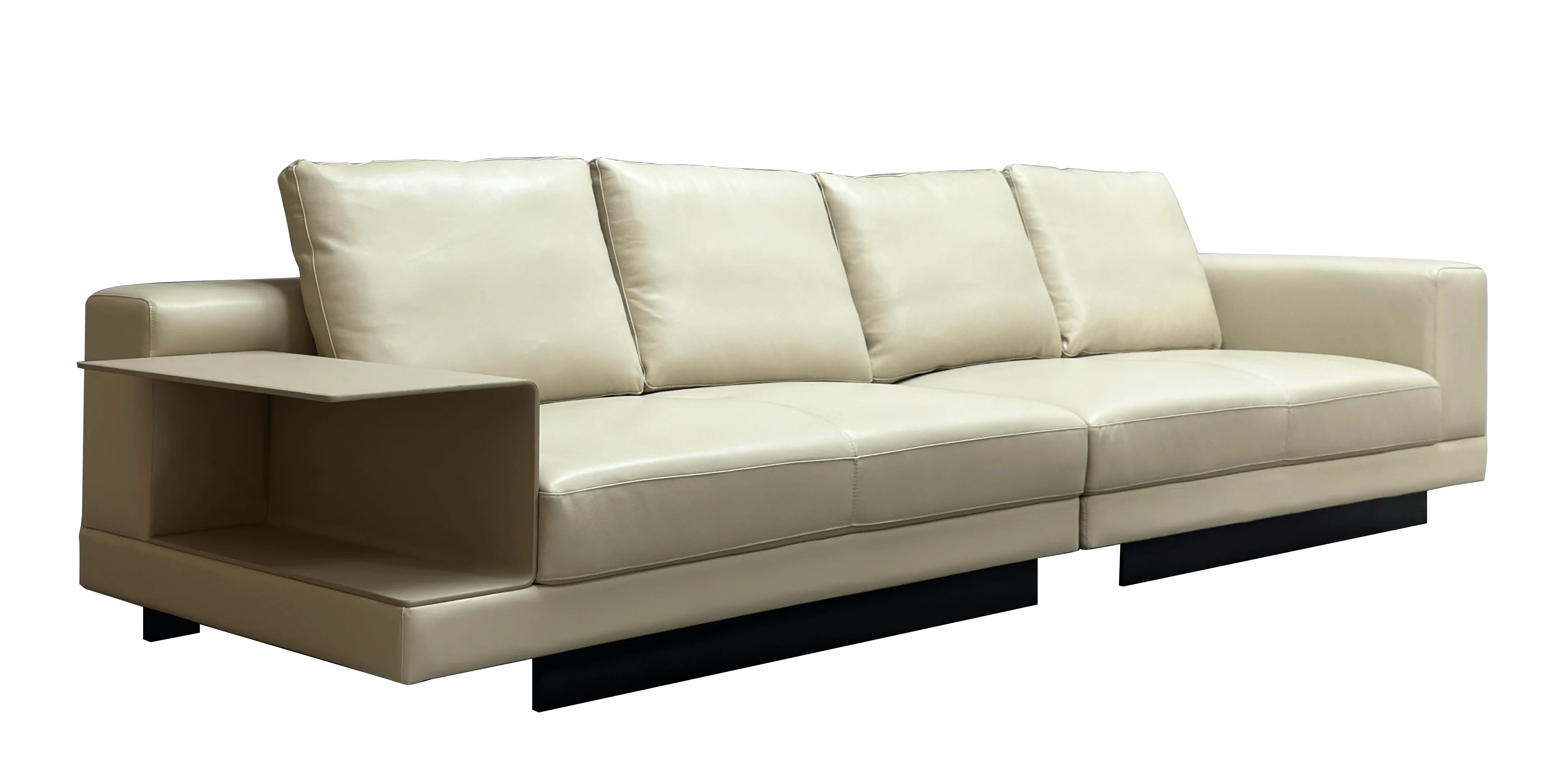 Modern Cream White Leather Sofa with Integrated Side Table,Modern Cream White Leather Sofa with Integrated Side Table